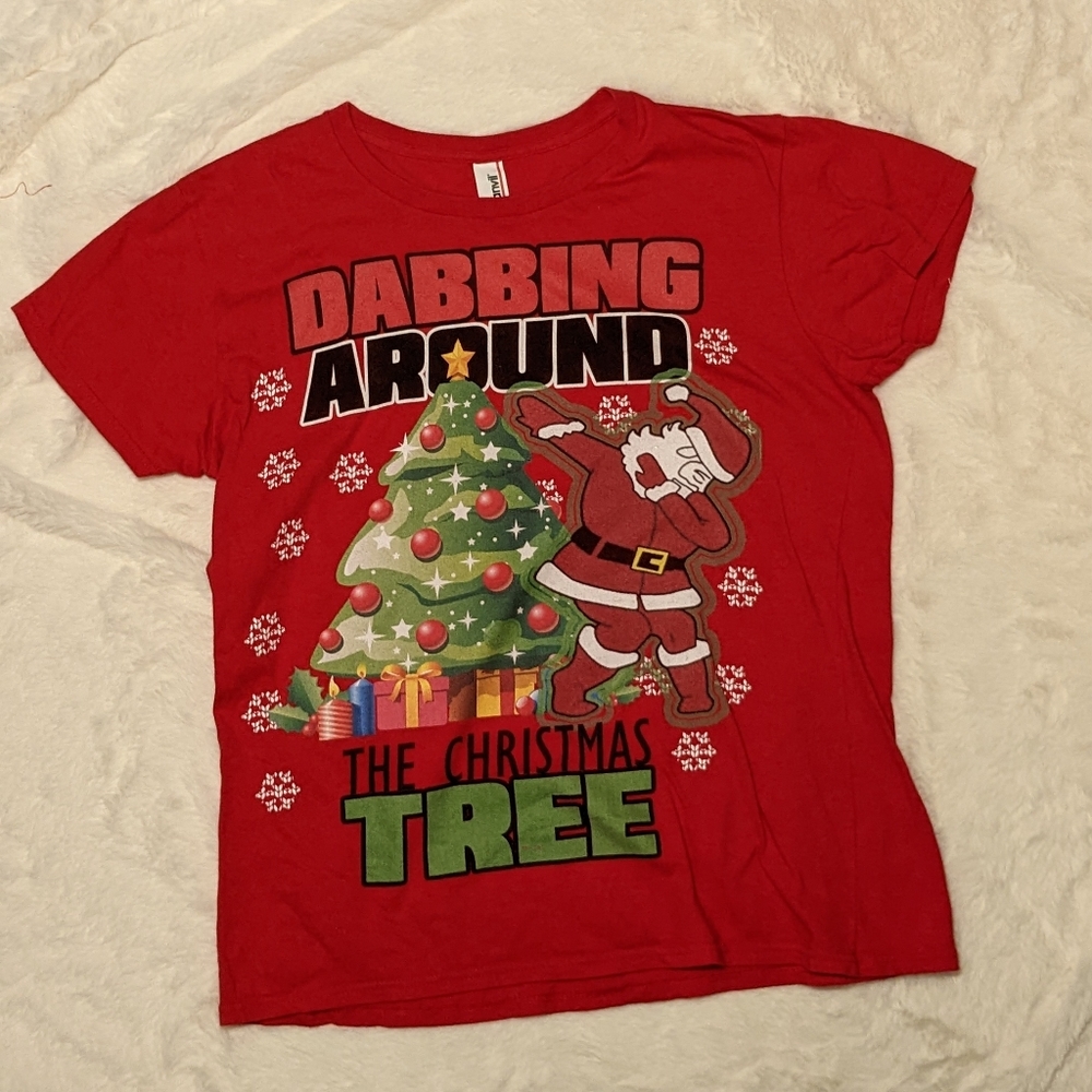 Santa! "Dabbing Around the Christmas Tree" Red T-shirt, Youth Large 12/14
